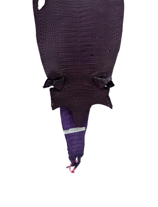 28 cm Grade 4/5 Aubergine Matte Farm-Raised American Alligator Leather - Tag: FL21-0024937