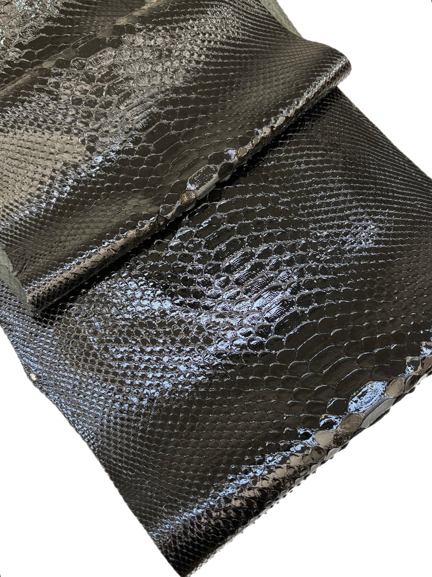 2.75 M Back Cut Black Glazed Python Leather