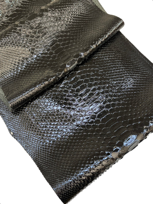 2.75 M Back Cut Black Glazed Python Leather