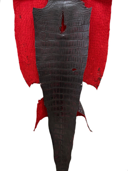 47 cm Grade 3/4 Black Cherry Matte Wild American Alligator Leather - Tag: LA24-0024354