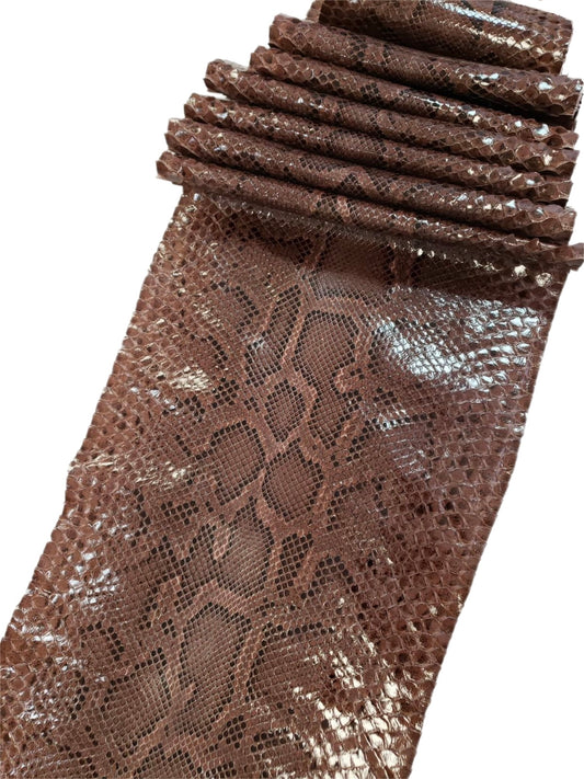 2.4 M Front Cut Brown Glazed Python Leather with Natural Markings