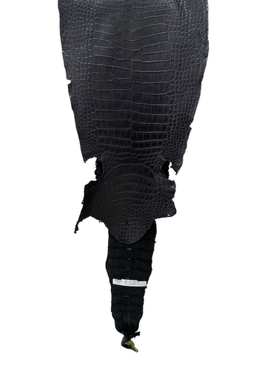32 cm Grade 2/3 Metallic Black Shimmer Matte Wild American Alligator Leather - Tag: LA22-0003792