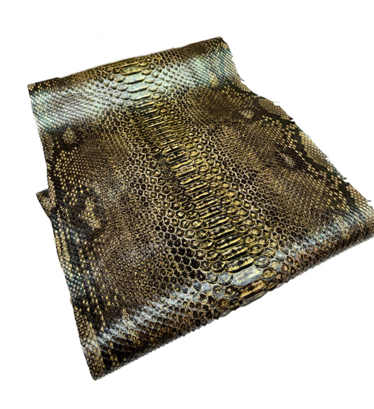 3.2 M Back Cut Antique Gold Glazed Python Leather with Markings
