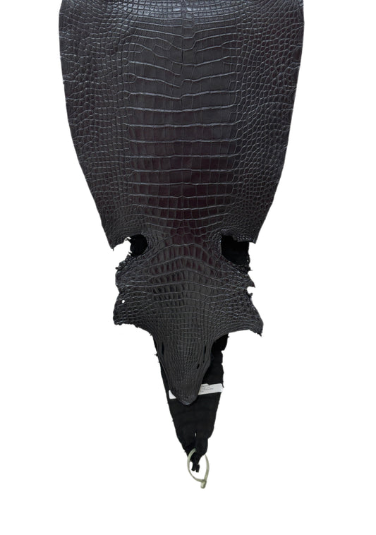 32 cm Grade 1/2 Metallic Black Shimmer Matte Farm-Raised American Alligator Leather - Tag: LA17-0274665