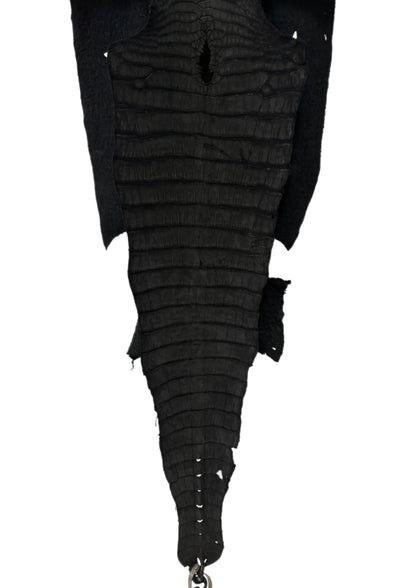 38 cm Grade 3/4 Black Nubuck Wild American Alligator Leather - Tag: LA23-0050614