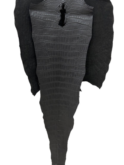 48 cm Grade 3/4 Black Matte Wild American Alligator Leather - Tag: LA22-0003959