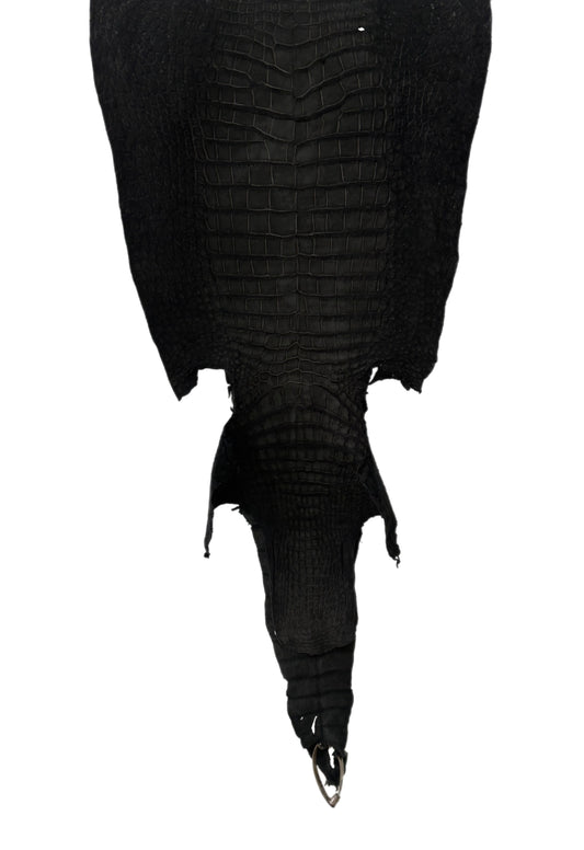 38 cm Grade 4/5 Black Nubuck Wild American Alligator Leather - Tag: LA23-0004496
