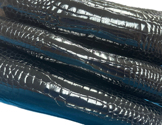 17-19 cm Grade 1/2 Black Glazed Wild American Alligator Belly Leather