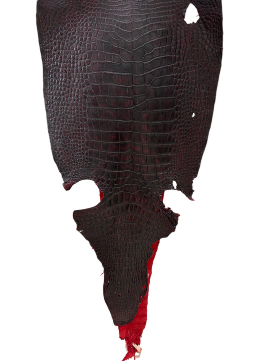 42 cm Grade 3/4 Black Cherry Matte Wild American Alligator Leather - Tag: LA23-0048174