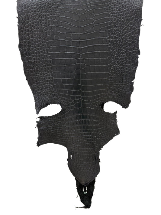 50 cm Grade 4/5 Black Matte Wild American Alligator Leather - Tag: LA22-0020979