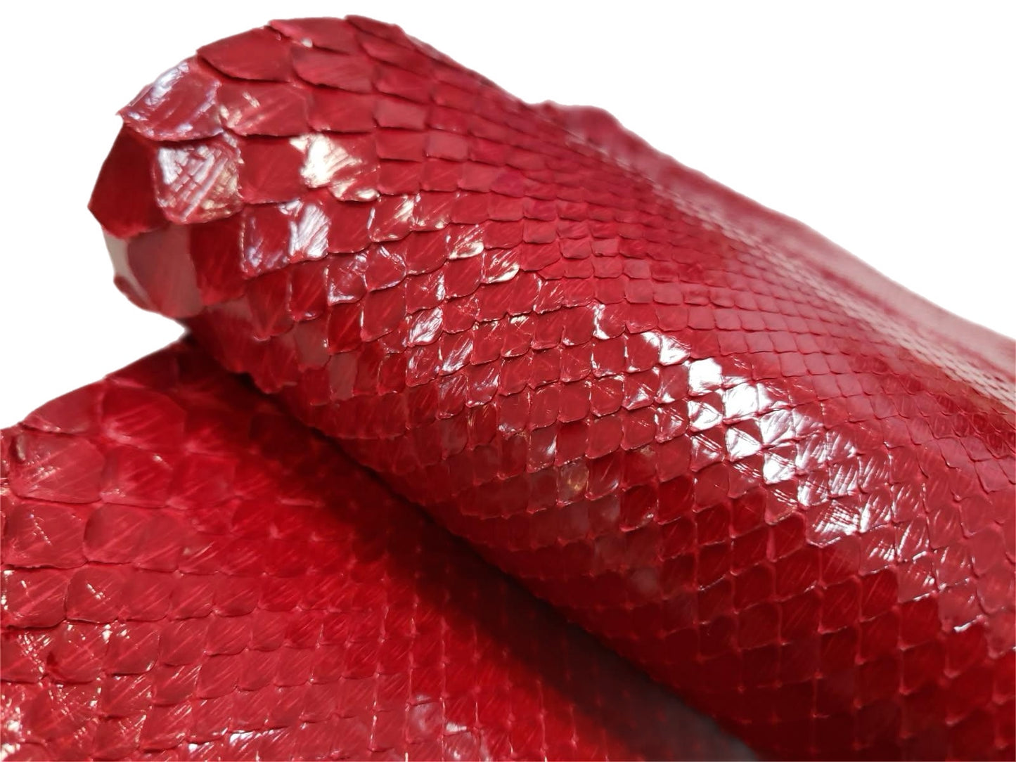 2 Pieces- 1.2 & 0.9 M Front Cut Red Glazed Python Leather