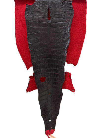 43 cm Grade 2/3 Black Cherry Matte Wild American Alligator Leather - Tag: LA23-0048197