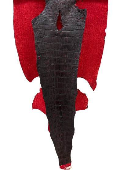 44 cm Grade 3/4 Black Cherry Matte Wild American Alligator Leather - Tag: LA23-0015408