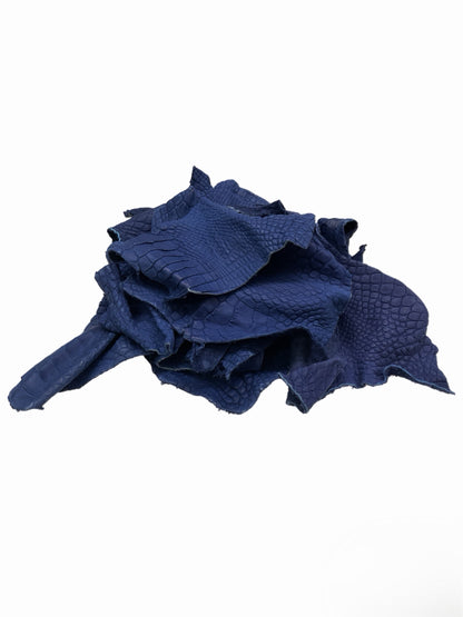 Genuine Alligator Leather Scraps Per Pound - Unfinished Bright Navy