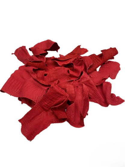 Genuine Alligator Leather Scraps Per Pound - Unfinished Red