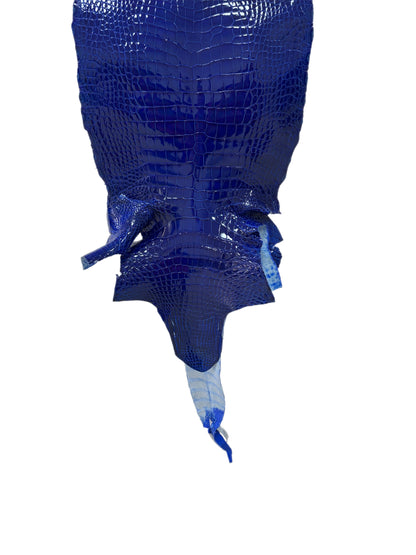 29 cm Grade 1/2 Electric Blue Glazed Wild American Alligator Leather - Tag: LA17-0034110