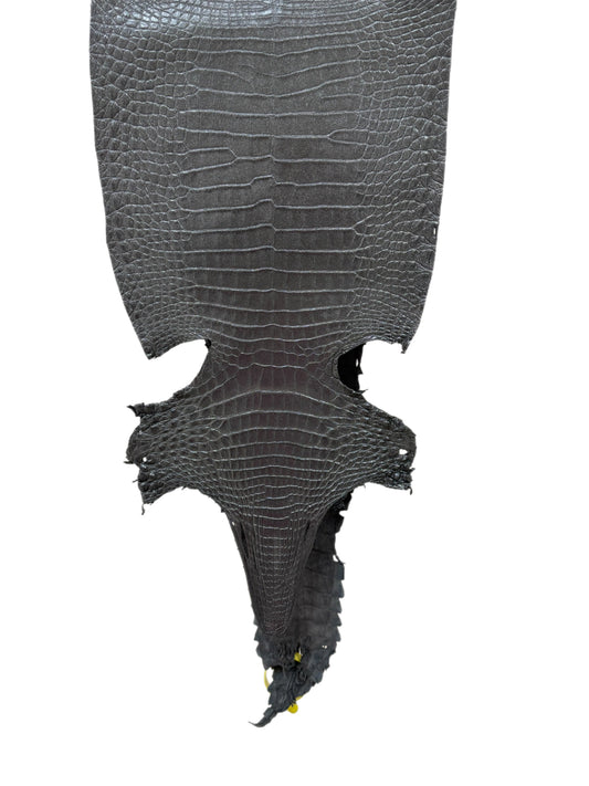 26 cm Grade 1/2 Gunmetal Matte Farm-Raised American Alligator Leather - Tag: FL22-0030355