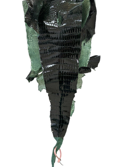 31 cm Grade 1/2 Forest Green Glazed Wild American Alligator Leather - Tag: LA18-0037337