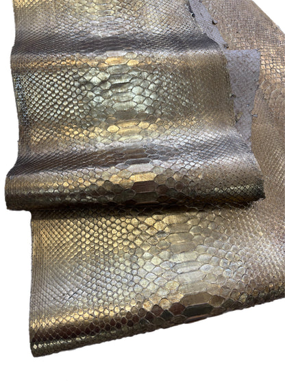 2.4 M Back Cut Vintage Gold Metallic Python Leather