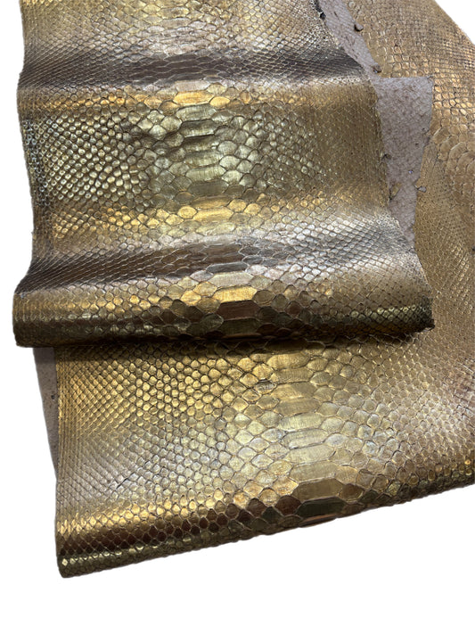2.4 M Back Cut Vintage Gold Metallic Python Leather