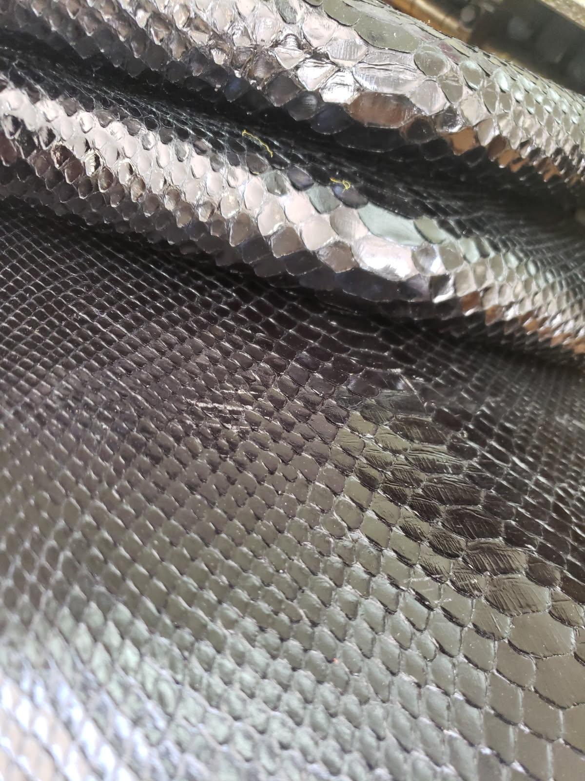 1.2 M Black Glazed Back Cut Python Leather