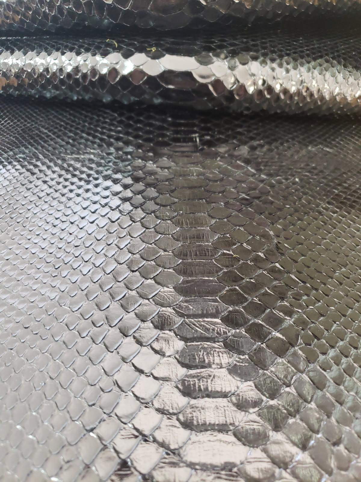 1.2 M Black Glazed Back Cut Python Leather