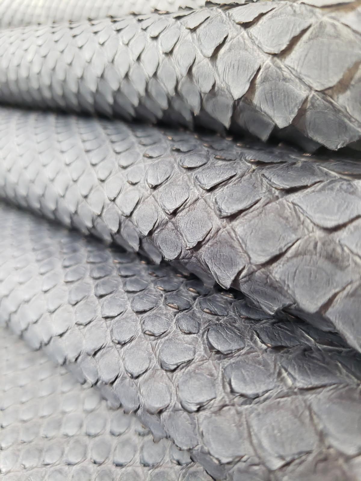 2.4 M Front Cut Faded Blue Jean Matte Python Leather