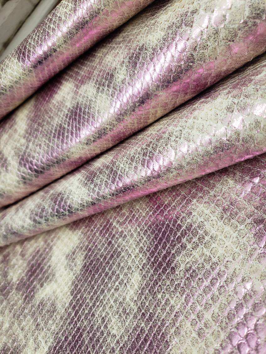 2.4 M Front Cut Pink and White Patina Foiled Python Leather