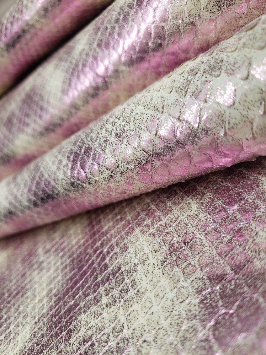 Pink Python Metallic 2.4 M Front Cut Pink and White Patina Foiled Python Leather – AMTAN