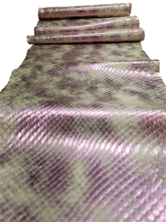 2.4 M Front Cut Pink and White Patina Foiled Python Leather