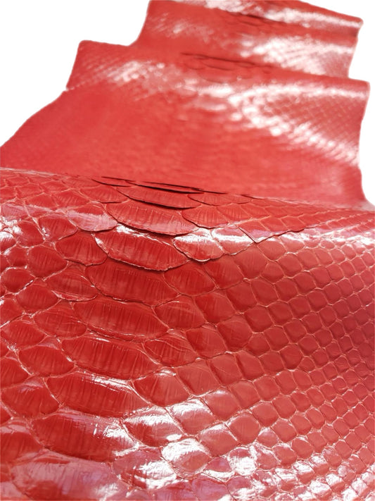 1.3 M Back Cut Red-Orange Glazed Python Leather