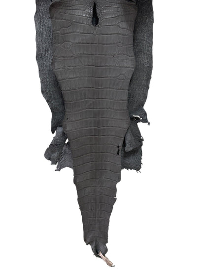 38 cm Grade 3/4 Serpentine Grey Matte Wild American Alligator Leather - Tag: TX23-0016406