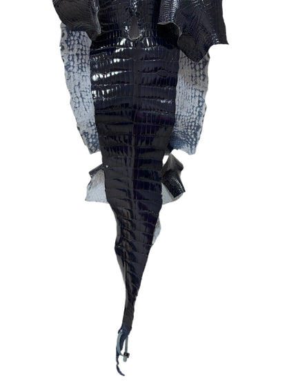 34 cm Grade 1/2 Navy Blue Glazed Wild American Alligator Leather - Tag: LA16-0036143