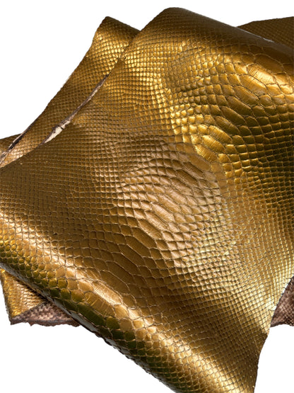 3.3 M Back Cut Metallic Gold Matte Python Leather
