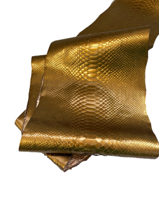3.3 M Back Cut Metallic Gold Matte Python Leather