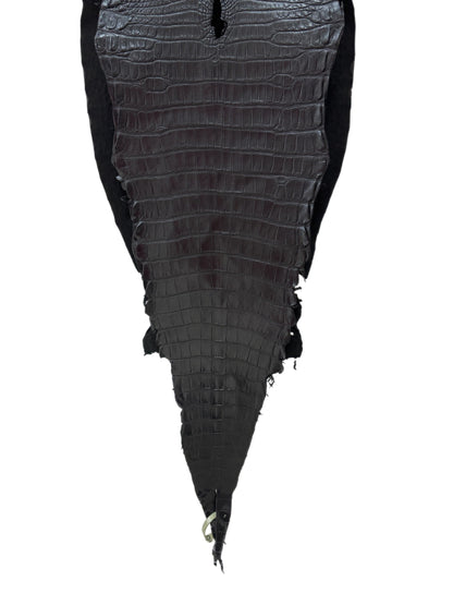32 cm Grade 1/2 Metallic Black Shimmer Matte Farm-Raised American Alligator Leather - Tag: LA17-0274665