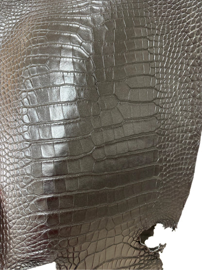 30 cm Grade 1/2 Metallic Black Shimmer Matte Farm-Raised American Alligator Leather - Tag: LA17-0274718