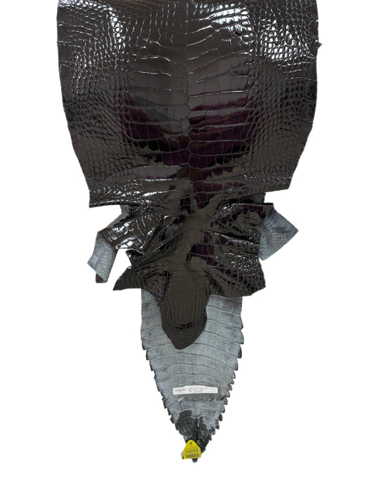 40 cm Grade 1/2 Black Glazed Farm-Raised American Alligator Leather - Tag: GA13-0021111