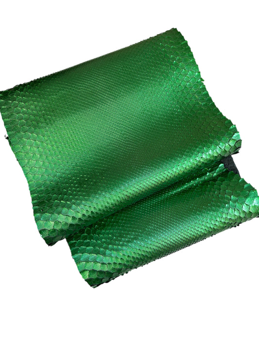 1 M Metallic Green Front Cut Python Leather