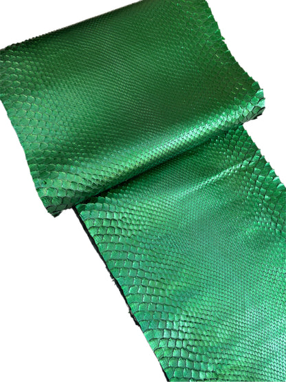 1 M Metallic Green Front Cut Python Leather