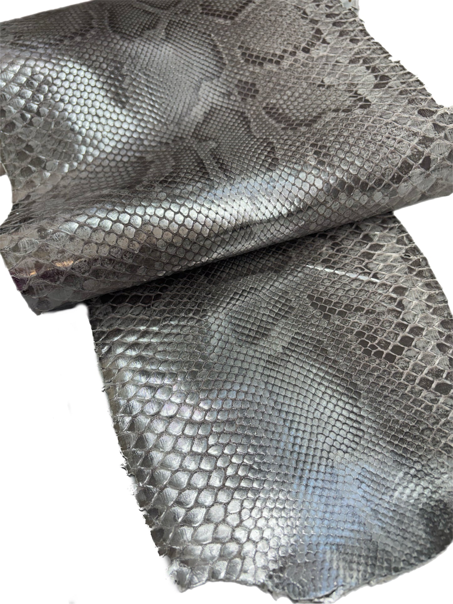 3 M Front Cut Silver Metallic Python Leather With Markings