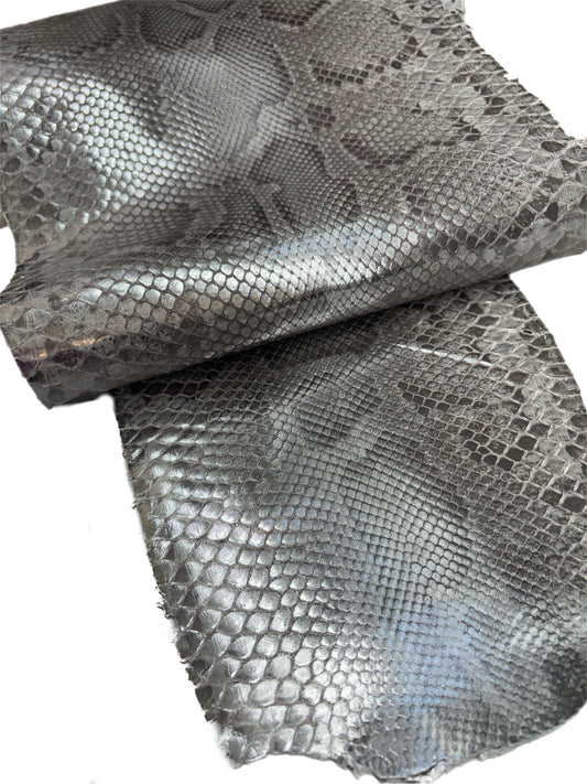 3 M Front Cut Silver Metallic Python Leather With Markings
