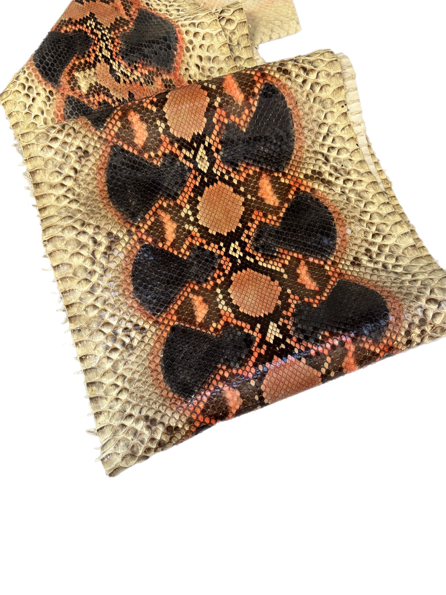 3.1 M Front Cut Hand-Painted Brown and Orange Natural Glazed Python Leather