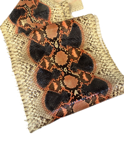 3.1 M Front Cut Hand-Painted Brown and Orange Natural Glazed Python Leather