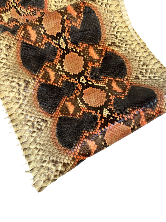 3.1 M Front Cut Hand-Painted Brown and Orange Natural Glazed Python Leather