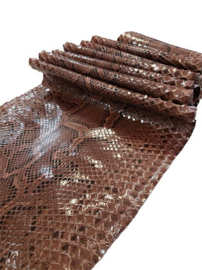 2.4 M Front Cut Brown Glazed Python Leather with Natural Markings