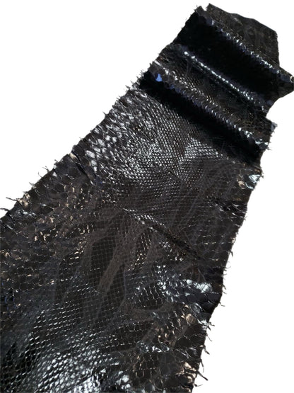 1.3 M Black Glazed Front Cut Python Leather with Flame Pattern
