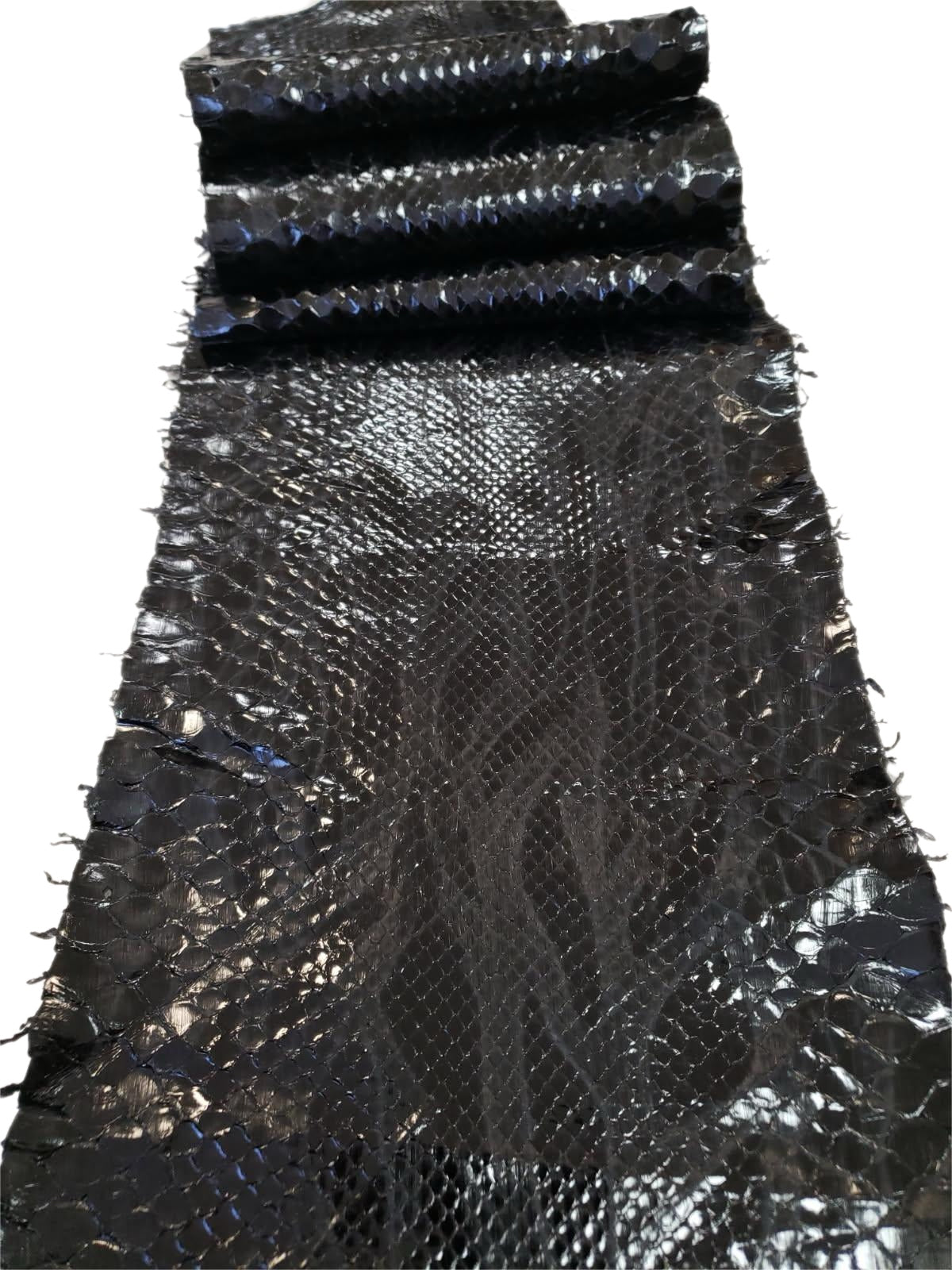 1.3 M Black Glazed Front Cut Python Leather with Flame Pattern