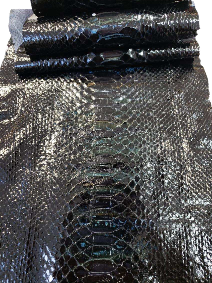 3 M Back Cut Iridescent Black Glazed Python Leather