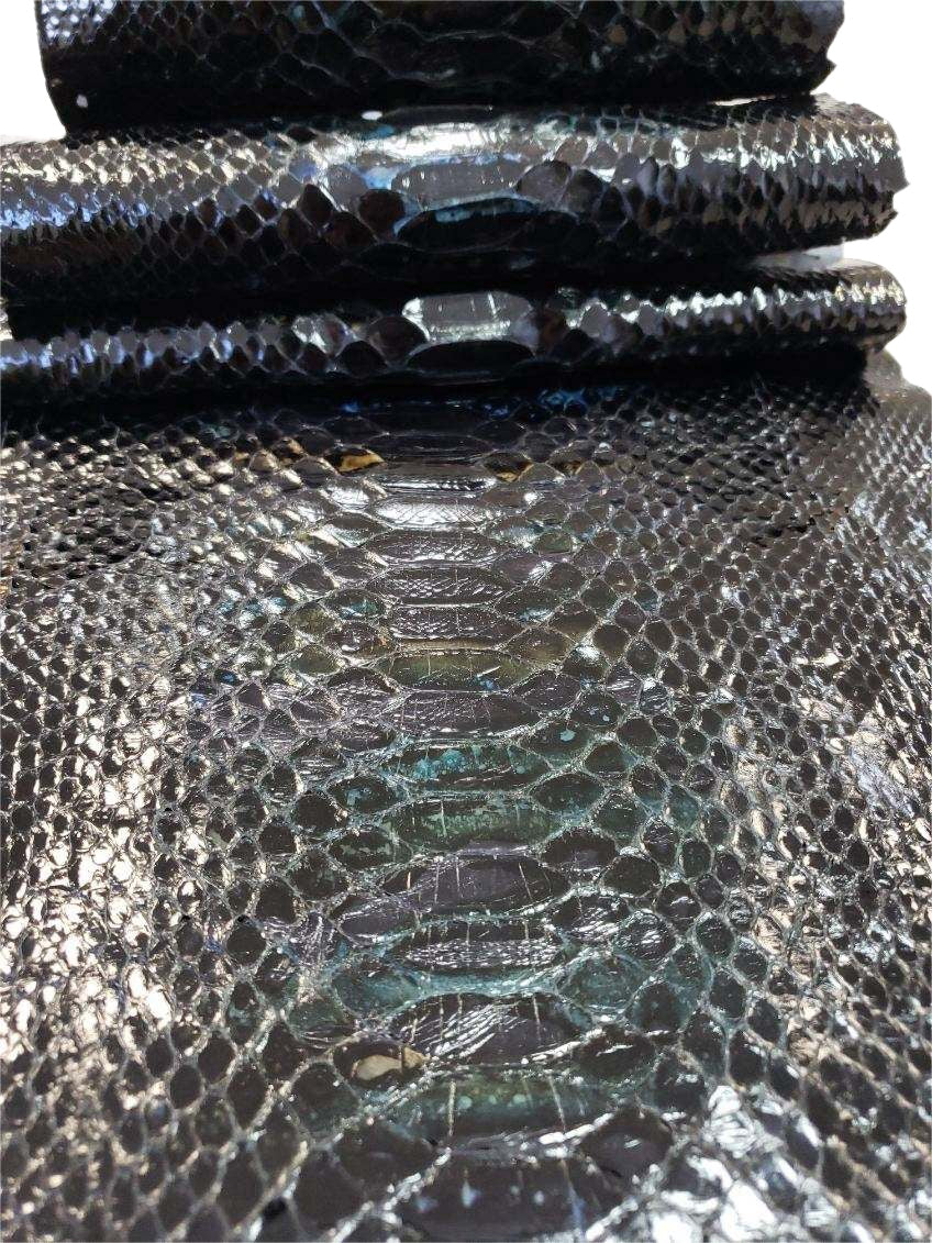 3 M Back Cut Iridescent Black Glazed Python Leather